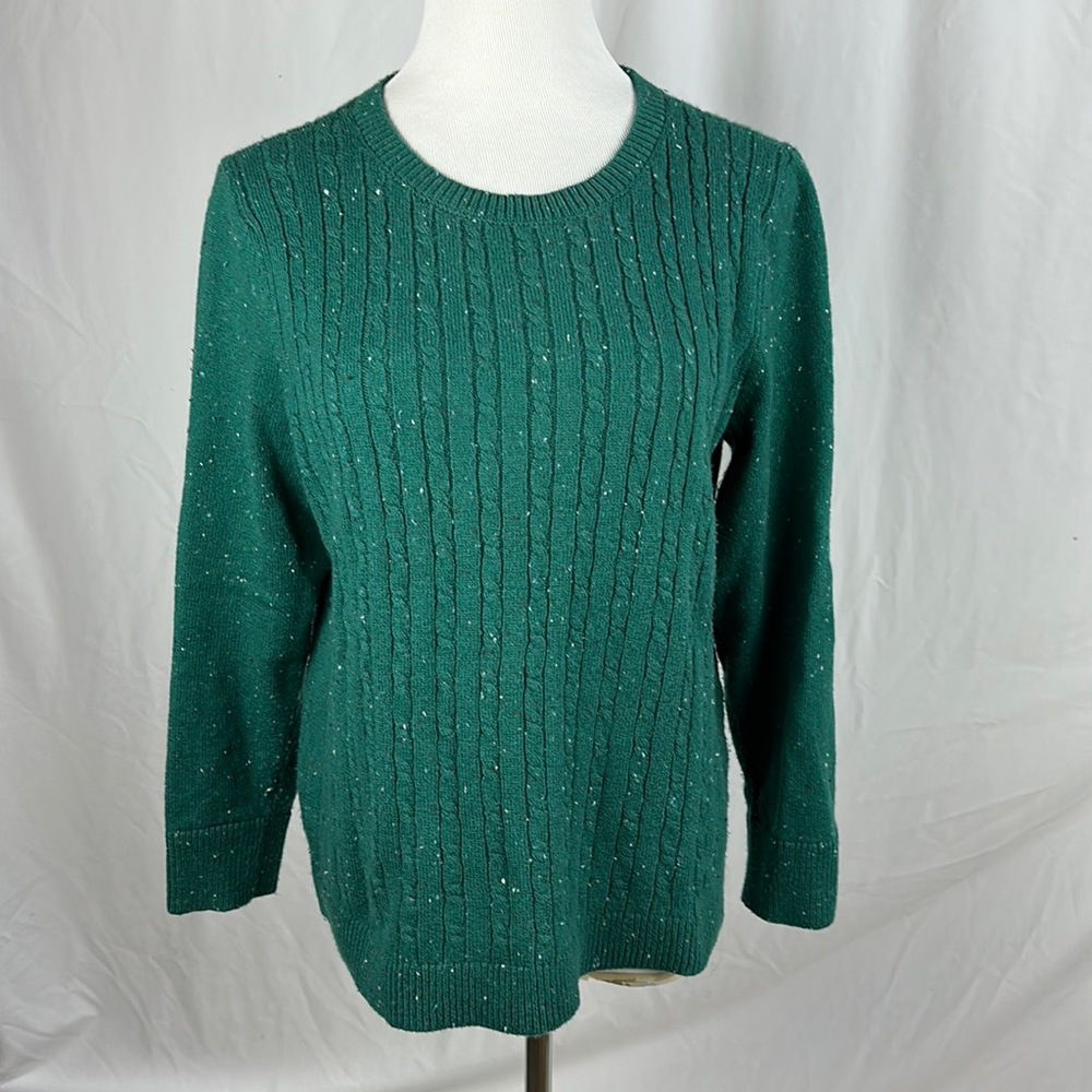 Talbots Green Cable Crew Neck Long Sleeve Sweater